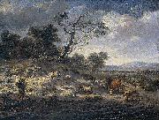 Jan Wijnants Landscape with cattle on a country road. Germany oil painting artist